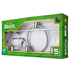 Kit Acess. Banheiro Abs Cromado Cristal 5 Pecas