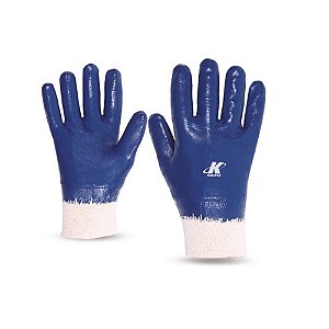 Luva Nitrilica / Malha Emborrachada Azul G