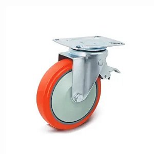 Rodizio Giratorio Placa 5" 150kg C/ Freio Poliuretano Rodcar