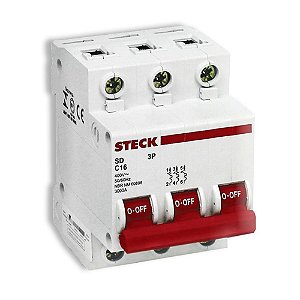 Disjuntor DIN Tripolar 10 A Curva C SD63 Steck