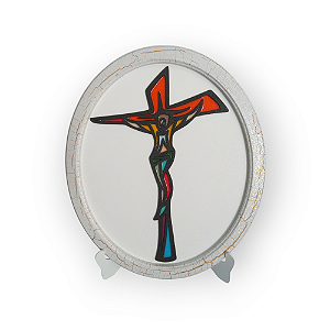 Quadro Oval com Crucifixo 40cm - Arte Religiosa Colorida