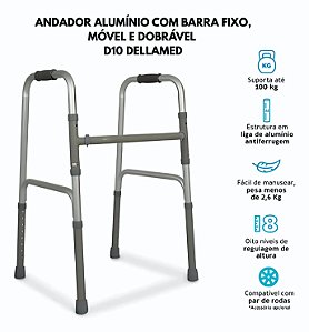 Andador 150 kg Idoso Adulto Alumínio Dobrável Articulado D10