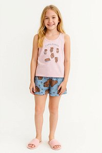 Pijama Regata Infantil/Juvenil em Suede Cartoon