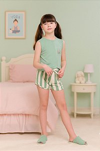 Pijama Regata Feminino Infantil Juvenil em Viscose - Regata com Short Listrado