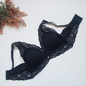 Sutiã Renda Floral Estilo Bralette com Bojo Removível