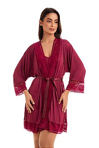 Robe Manga ¾ em Liganete com Renda e Fita de Cetim