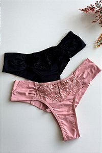 Kit 2 Calcinha Microfibra com Laterais Duplas e Renda Fio Duplo