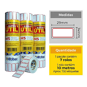 ETIQUETA M5 29X14 C/07 ROLOS - 10MTS CADA