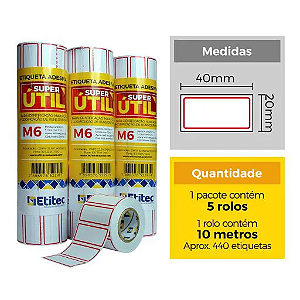ETIQUETA M6 40X20 C/05 ROLOS - 10MTS CADA
