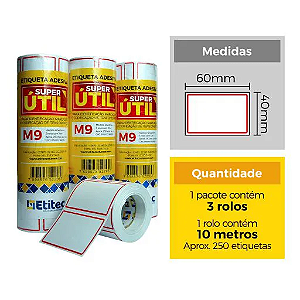 ETIQUETA M9 60X40 C/03 ROLOS - 10MTS CADA