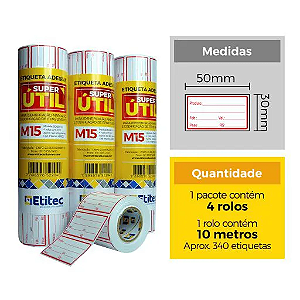 ETIQUETA M15 50X30 C/04 ROLOS - 10MTS CADA
