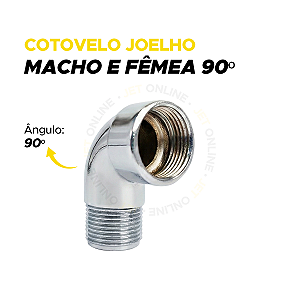 Cotovelo Curva Joelho 90º Rosca Macho Fêmea Metal Cromado 1/2"