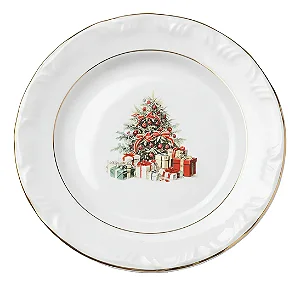 1 Prato Sobremesa 19cm Filete Ouro Arvore Natal Porcelana Schmidt