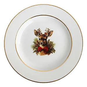1 Prato Sobremesa 19cm Rena Natal Filete Ouro Porcelana Schmidt