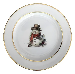 1 Prato Sobremesa 19cm Boneco Natal Filete Ouro Porcelana Schmidt