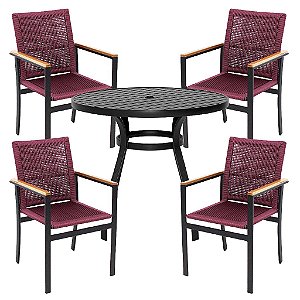 Jogo de Mesa 1,00m Ripada + 4 Cadeiras Perpétua Corda Náutica