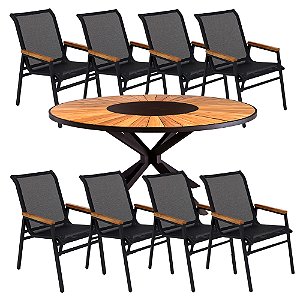 Conjunto de Mesa em Madeira com 8 Poltronas Cactos em Tela sling
