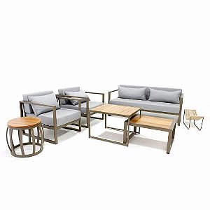 Conjunto de Sofá Bogarim 2 Lugares de Alumínio com Poltronas e Mesinhas