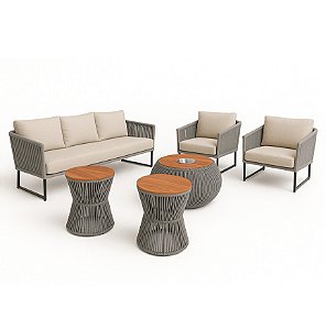 Jogo de Sofá Kalanchoê Completo em Corda Náutica e Alumínio