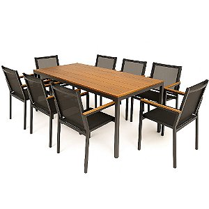 Jogo de Mesa Jantar Tampo de Madeira e 8 Cadeiras Perpétua