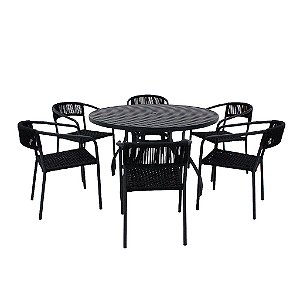 Jogo de Mesa Lavanda com 6 Cadeiras em Corda Náutica