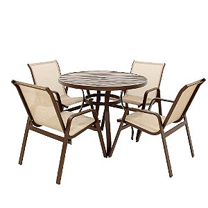 Conjunto Lótus Premium 01 Mesa Ripada 1.00m + 4 Cadeiras Lótus
