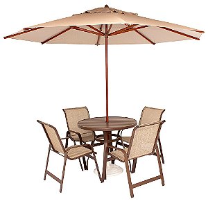Conjunto Lótus Premium Com Mesa Ripada 0,80 cm + 4 Cadeiras + Ombrelone