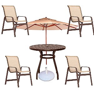 Conjunto Lótus Com Mesa Ripada 1,00m + 4 Cadeiras + Ombrelone