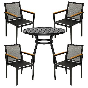 Conjunto Perpétua com Mesa Ripada 1.00m + 4 Cadeiras