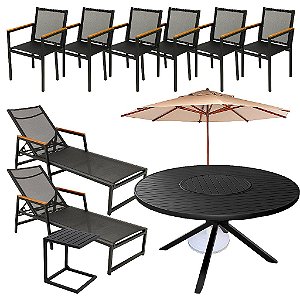 Kit Perpétua completo + 06 Cadeiras+ 01 Ombrelone + 02 Espreguiçadeiras+ Mesinha Lateral