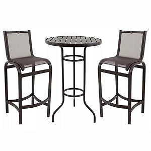 Jogo Bistrô Ripado 2 Banquetas Lótus de Alumínio e Tela sling