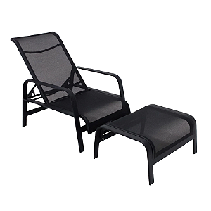 Mini Espreguiçadeira Lótus com Puff em Tela Sling e Alumínio