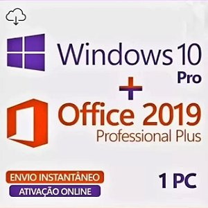 Windows 10 Pro + Office 2019 Pro Vitalício