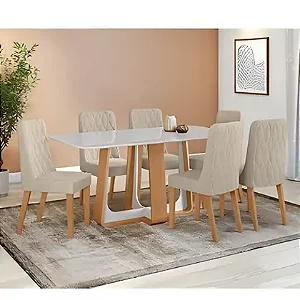 Mesa Lopas Sintonia com 6 Cadeiras Astrid – Amêndoa Clean