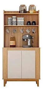 Cantinho do Café 2 Portas 3 Prateleira Pés Madeira Maciça Mantiqueira Cinamomo/Off White Valdemoveis