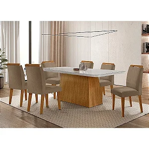 Mesa Rufato Luna 1,80m com Vidro Off White + 6 Cadeiras Dafne – Imbuia