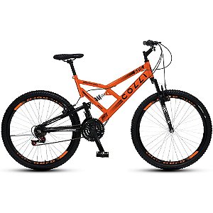Bicicleta GPS Aro 26 Aço 21 Marchas Dupla Suspensão Freio V-Brake Laranja Neon - Colli Bike