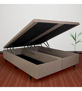 Base Box Baú Queen 158x198 Courino Linho Bege Com Pistão A Gás