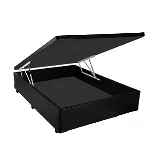 Cama Box Baú Casal em Sintetico Preto com Pistão a Gás - 138x188