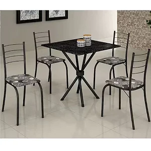 Conjunto Rio Teixeira com 4 Cadeiras Base Ipanema Quadrada Preto Fosco