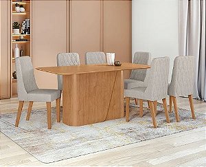 Conjunto Mesa Lopas Luar com 6 Cadeiras – Amêndoa Clean / Linho Rinzai Bege
