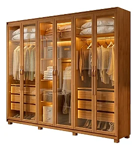 Guarda-Roupa Lopas 6 Portas Glass com Pés e LED – Suavita Amêndoa Clean