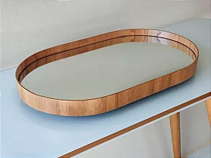 Bandeja RJ Decor Jade Oval Decorativa – Espelho Amadeirado