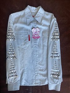 Camisa Red Western manga comprida cinza claro com strass