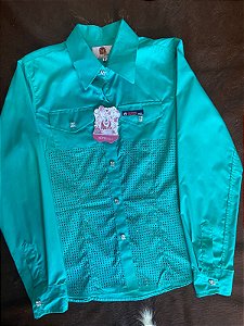 Camisa Red Western manga comprida verde água com strass