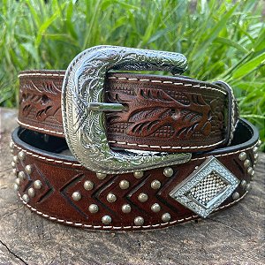 Cinto Marrom Pedrarias e Rebites