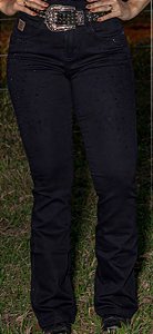 Calça American Country Boot Cut Preta com Strass