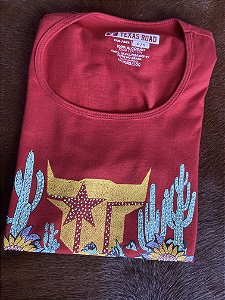 Camiseta Texas Road vermelho cactos strass