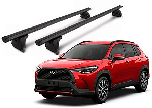 RACK EQTHOR ALUMÍNIO P/ LONGARINAS INTEGRADAS TOYOTA COROLLA CROSS 2021 2022 2023 2024 2025 - PRETO