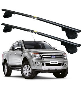 RACK P / LONGARINAS ALPHA AÇO 03 (1,30M) FORD RANGER CABINE DUPLA 2013 2014 2015 2016 2017 - PRETO